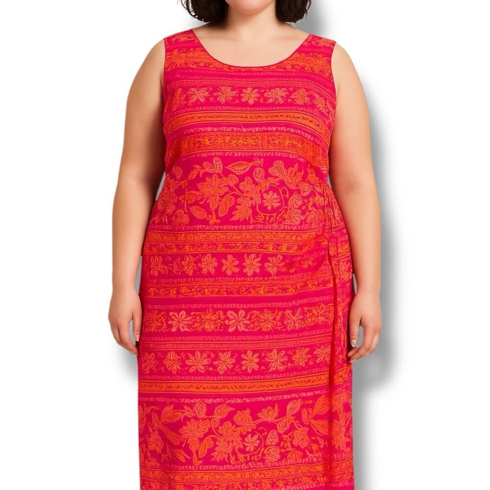 Vintage 90s R&K Originals Woman Maxi Dress Red Orange Floral Sleeveless Plus 20